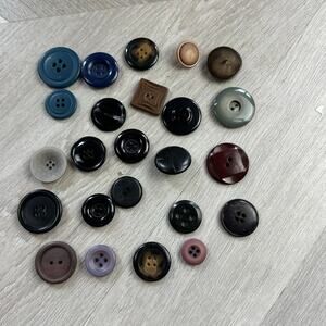 Mixed Lot Vintage Buttons Dark Colors Pink Blue Brown Gray Various Sizes Shapes